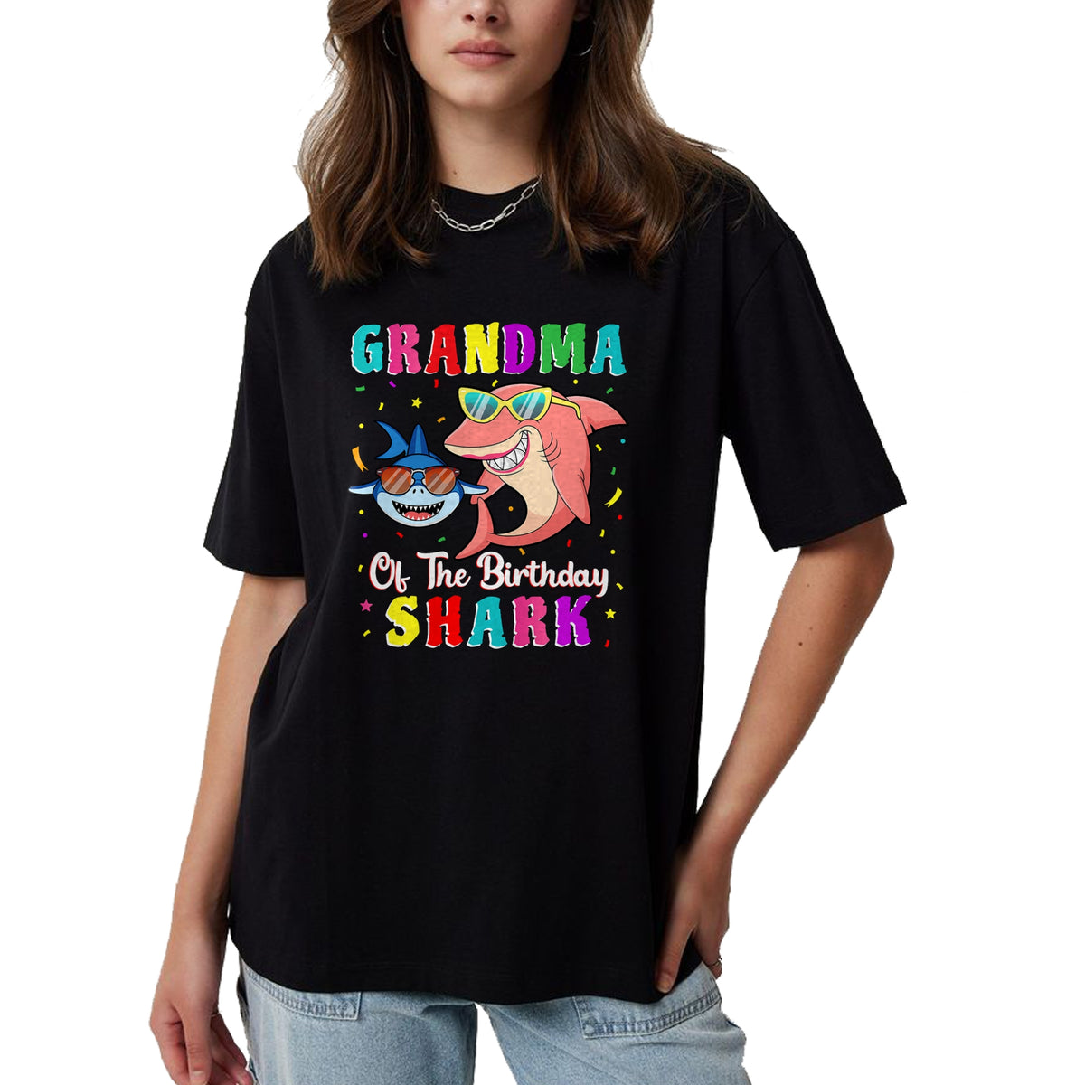 Best Grandma Shirt, Proud Grandma Unisex T-Shirt/Hoodie/Sweatshirt HLT00 - Grandma Of The Shark Birthday Family Birthday Grandson T-Shirt