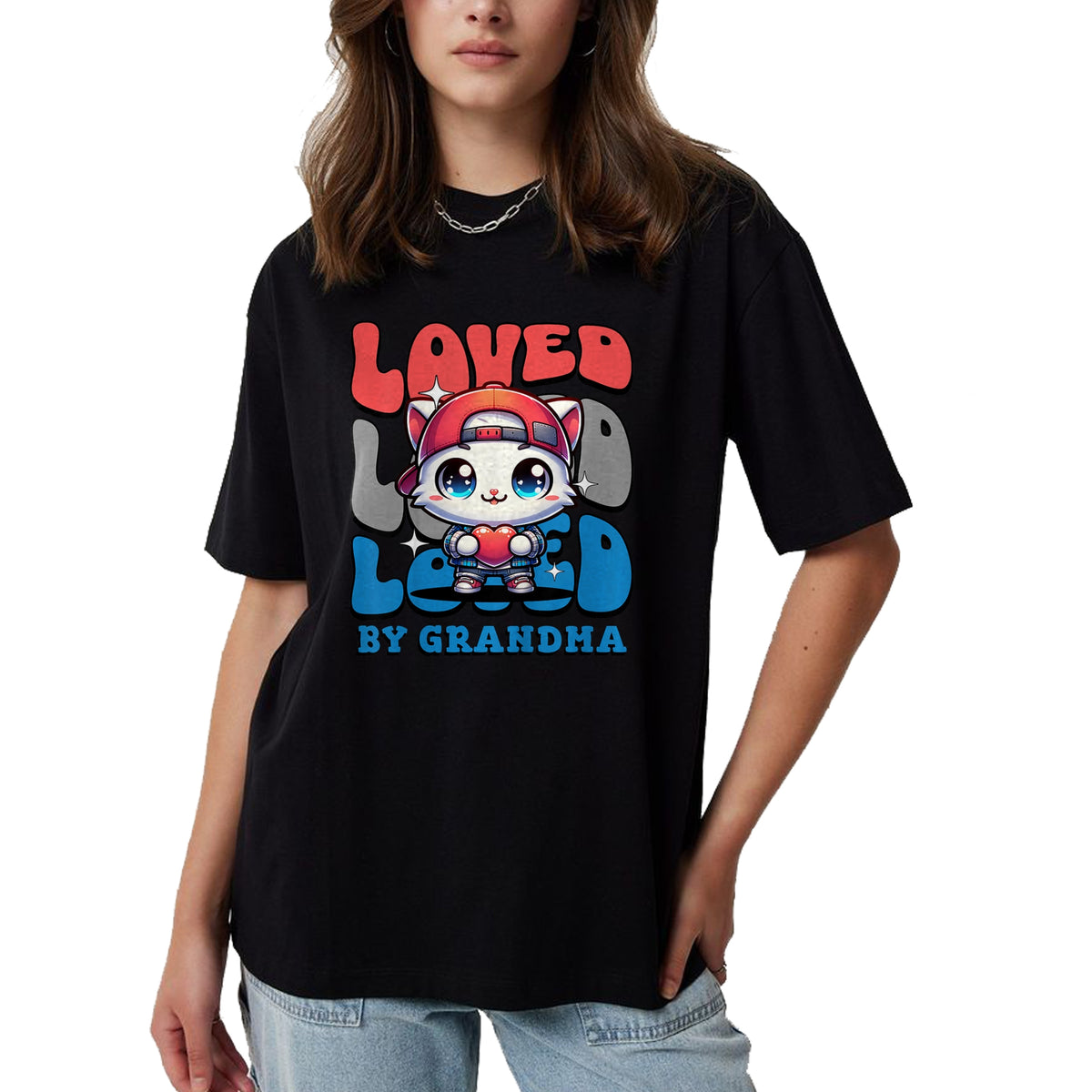 Best Grandma Shirt, Proud Grandma Unisex T-Shirt/Hoodie/Sweatshirt HLT00 - Kids Grandma Loves Me Grandson Cat T-Shirt