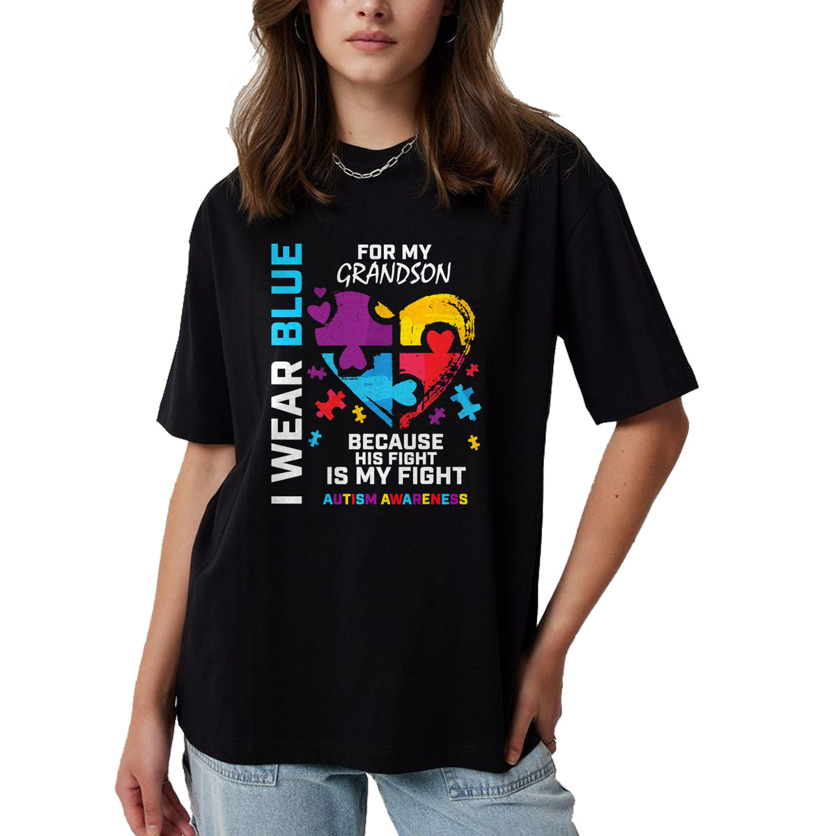 Best Grandma Shirt, Proud Grandma Unisex T-Shirt/Hoodie/Sweatshirt HLT00 - Grandma Grandpa I Wear Blue For My Grandson Autism Awareness T-Shirt