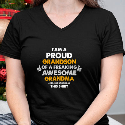 Best Grandma Shirt, Proud Grandma Unisex T-Shirt/Hoodie/Sweatshirt HLT00 - I Am A Proud Grandson Of A Freaking Awesome Grandma T Shirt