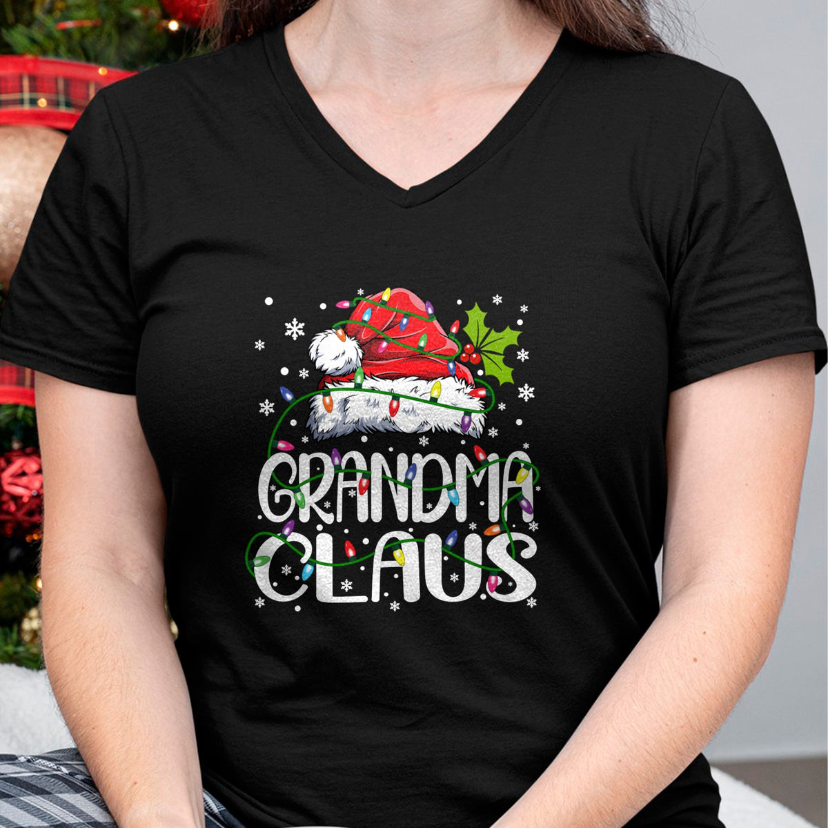 Best Grandma Shirt, Proud Grandma Unisex T-Shirt/Hoodie/Sweatshirt HLT00 - Grandma Claus Christmas Lights Pajama Family Matching Long Sleeve T-Shirt