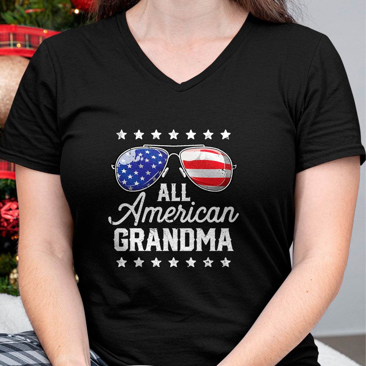 Best Grandma Shirt, Proud Grandma Unisex T-Shirt/Hoodie/Sweatshirt HLT00 - All American Grandma 4th of July Family Matching Sunglasses T-Shirt