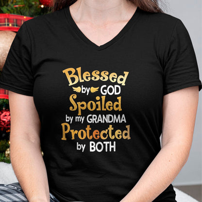 Best Grandma Shirt, Proud Grandma Unisex T-Shirt/Hoodie/Sweatshirt HLT00 - Blessed By God Spoiled By My Grandma Grandson Granddaughter T-Shirt