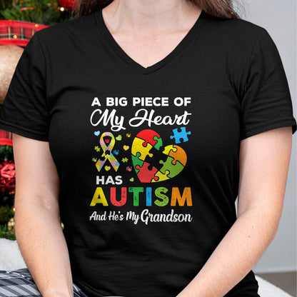 Best Grandma Shirt, Proud Grandma Unisex T-Shirt/Hoodie/Sweatshirt HLT00 - A Big Piece Of My Heart Has Autism and He's My Grandson T-Shirt
