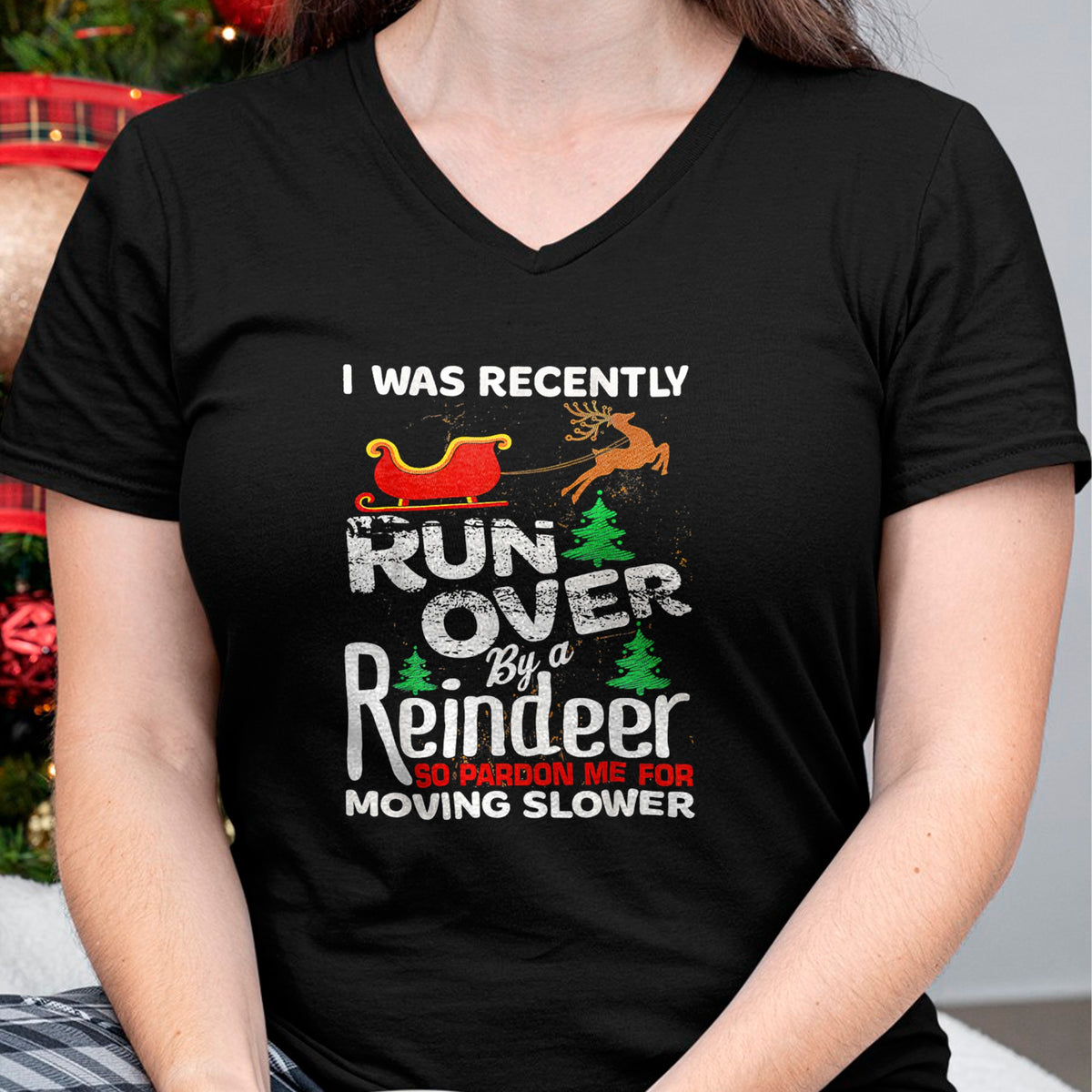 Best Grandma Shirt, Proud Grandma Unisex T-Shirt/Hoodie/Sweatshirt HLT00 - Grandma Got Run Over By A Reindeer Christmas So Pardon Me T-Shirt (1)