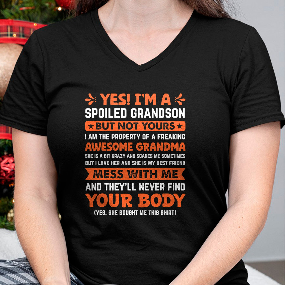 Best Grandma Shirt, Proud Grandma Unisex T-Shirt/Hoodie/Sweatshirt HLT00 - yes i'm a spoiled grandson T-Shirt (2)