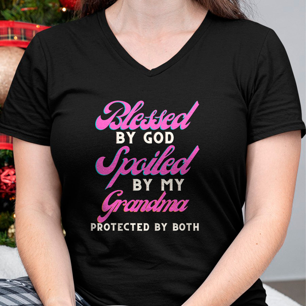 Best Grandma Shirt, Proud Grandma Unisex T-Shirt/Hoodie/Sweatshirt HLT00 - Blessed By God Spoiled By My Grandma Protected By Both T-Shirt