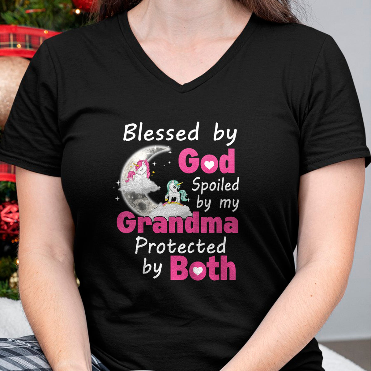 Best Grandma Shirt, Proud Grandma Unisex T-Shirt/Hoodie/Sweatshirt HLT00 - Kids Blessed By God Spoiled By My Grandma Protected By Both T-Shirt
