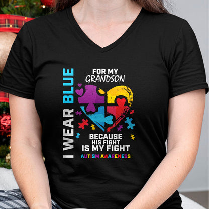Best Grandma Shirt, Proud Grandma Unisex T-Shirt/Hoodie/Sweatshirt HLT00 - Grandma Grandpa I Wear Blue For My Grandson Autism Awareness T-Shirt