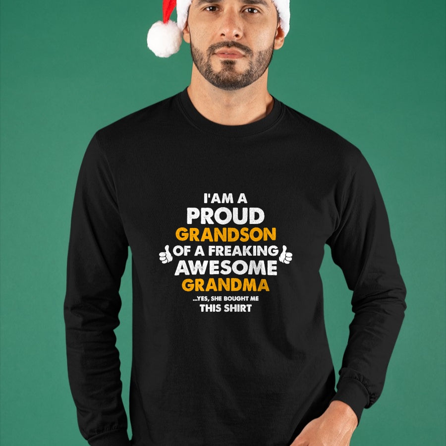Best Grandma Shirt, Proud Grandma Unisex T-Shirt/Hoodie/Sweatshirt HLT00 - I Am A Proud Grandson Of A Freaking Awesome Grandma T Shirt