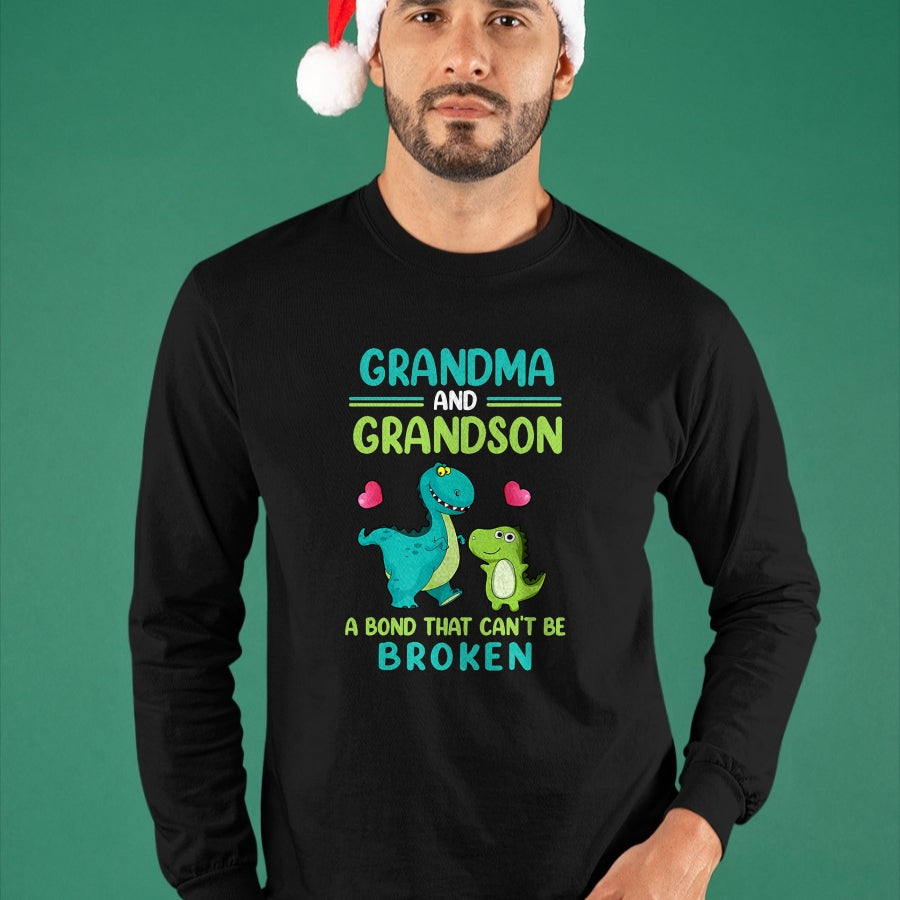 Best Grandma Shirt, Proud Grandma Unisex T-Shirt/Hoodie/Sweatshirt HLT00 - Grandma And Grandson A Bond That Can't Be Broken Dinosaur T-Shirt (1)