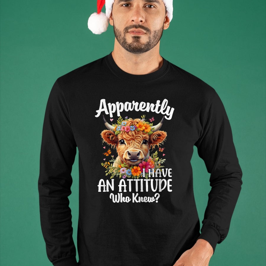 Best Farmer Life Shirt, Funny Farmer UnisexT-Shirt/Hoodie/Sweatshirt HLT00 - Apparently I Have an Attitude Who Knew Highland Cow Print T-Shirt