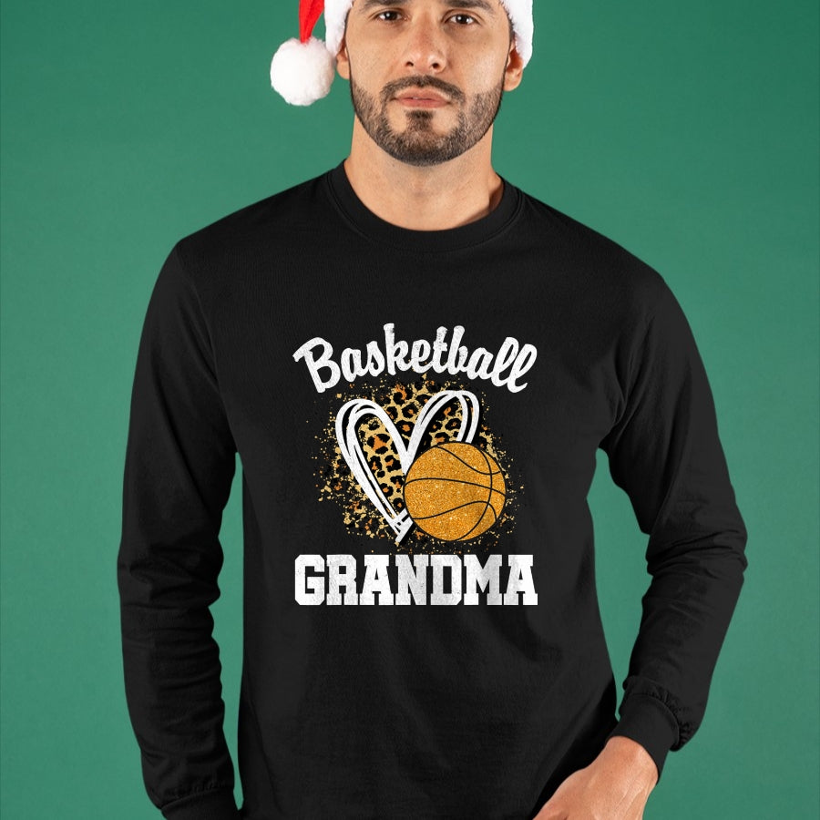 Best Grandma Shirt, Proud Grandma Unisex T-Shirt/Hoodie/Sweatshirt HLT00 - Basketball Grandma Leopard Heart T-Shirt