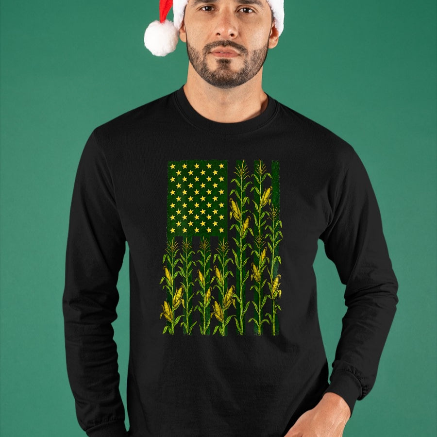 Best Farmer Life Shirt, Funny Farmer UnisexT-Shirt/Hoodie/Sweatshirt HLT00 - (Back) Vintage Corn American Flag Patriotic Farmer Farm Flag T-Shirt