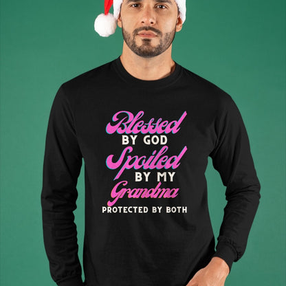 Best Grandma Shirt, Proud Grandma Unisex T-Shirt/Hoodie/Sweatshirt HLT00 - Blessed By God Spoiled By My Grandma Protected By Both T-Shirt