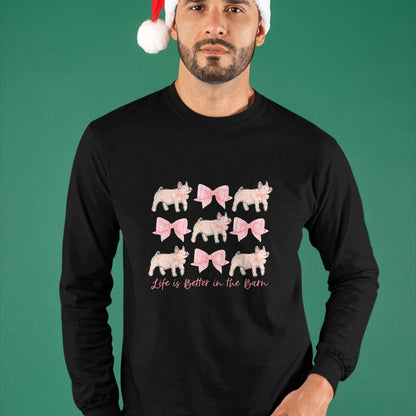 Best Farmer Life Shirt, Funny Farmer UnisexT-Shirt/Hoodie/Sweatshirt HLT00 - Coquette Bow Show Pig Livestock Pig Breeder Stock Show Mom T-Shirt