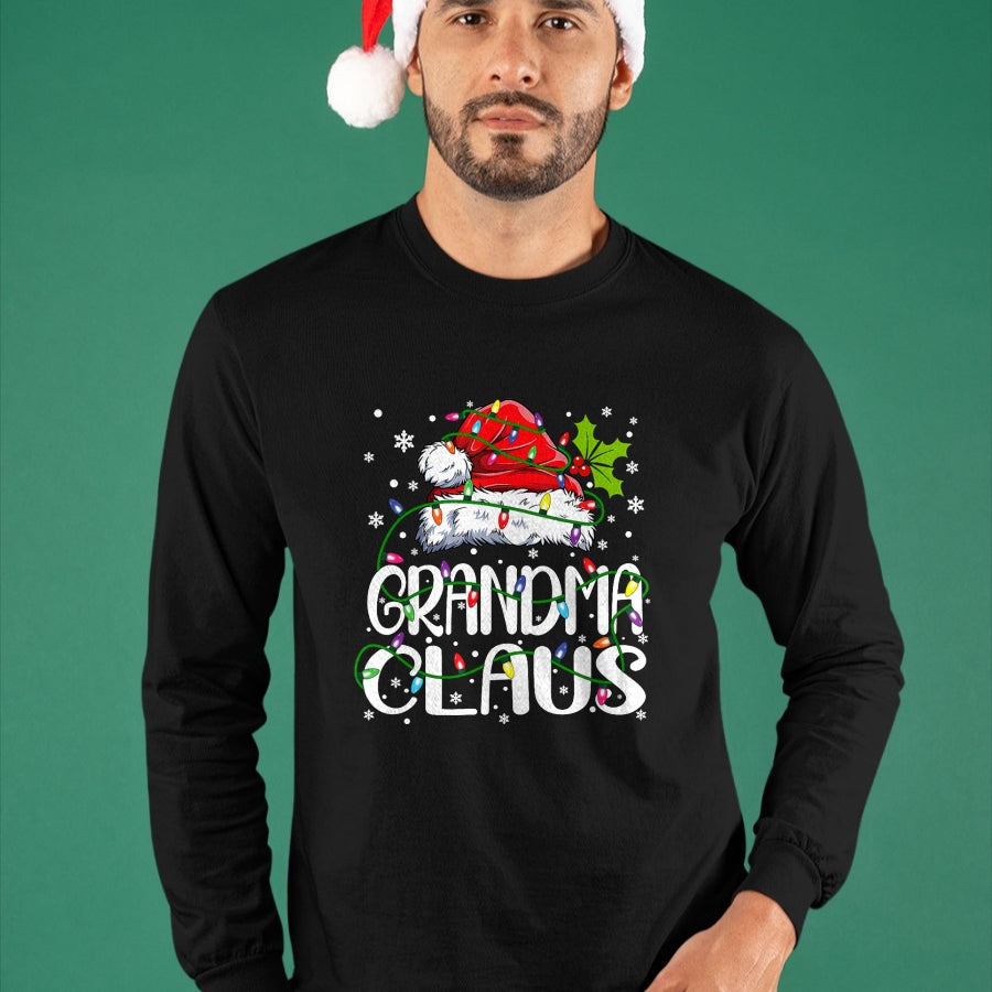 Best Grandma Shirt, Proud Grandma Unisex T-Shirt/Hoodie/Sweatshirt HLT00 - Grandma Claus Christmas Lights Pajama Family Matching T-Shirt