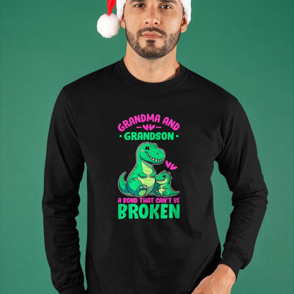 Best Grandma Shirt, Proud Grandma Unisex T-Shirt/Hoodie/Sweatshirt HLT00 - Grandma and Grandson A Bond That Can't Be Broken Dinosaurs T-Shirt