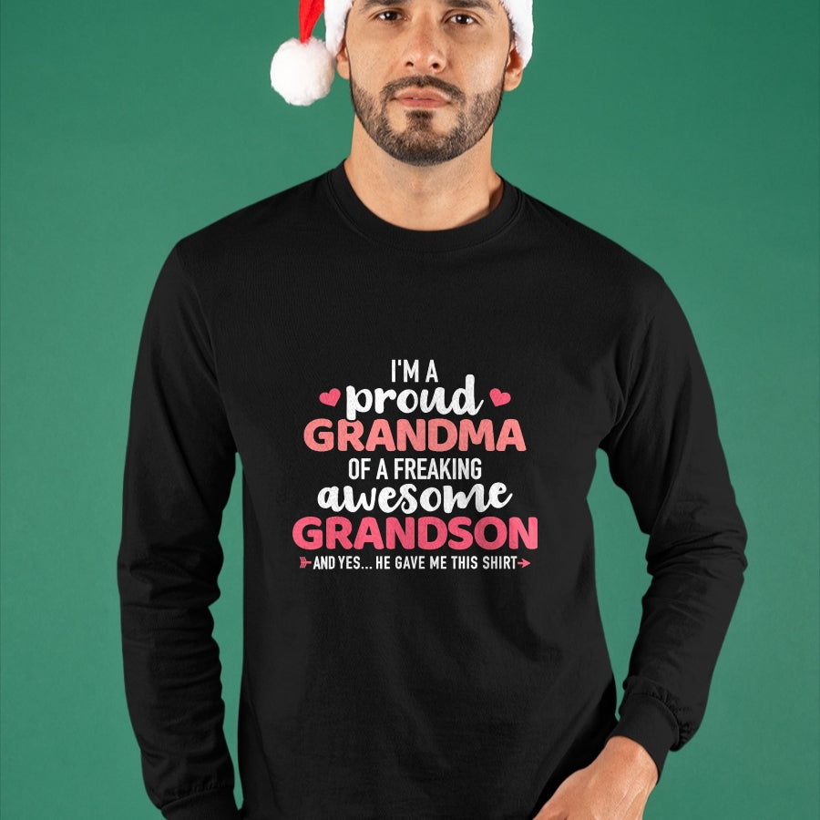 Best Grandma Shirt, Proud Grandma Unisex T-Shirt/Hoodie/Sweatshirt HLT00 - Proud grandma of an awesome grandson T-Shirt