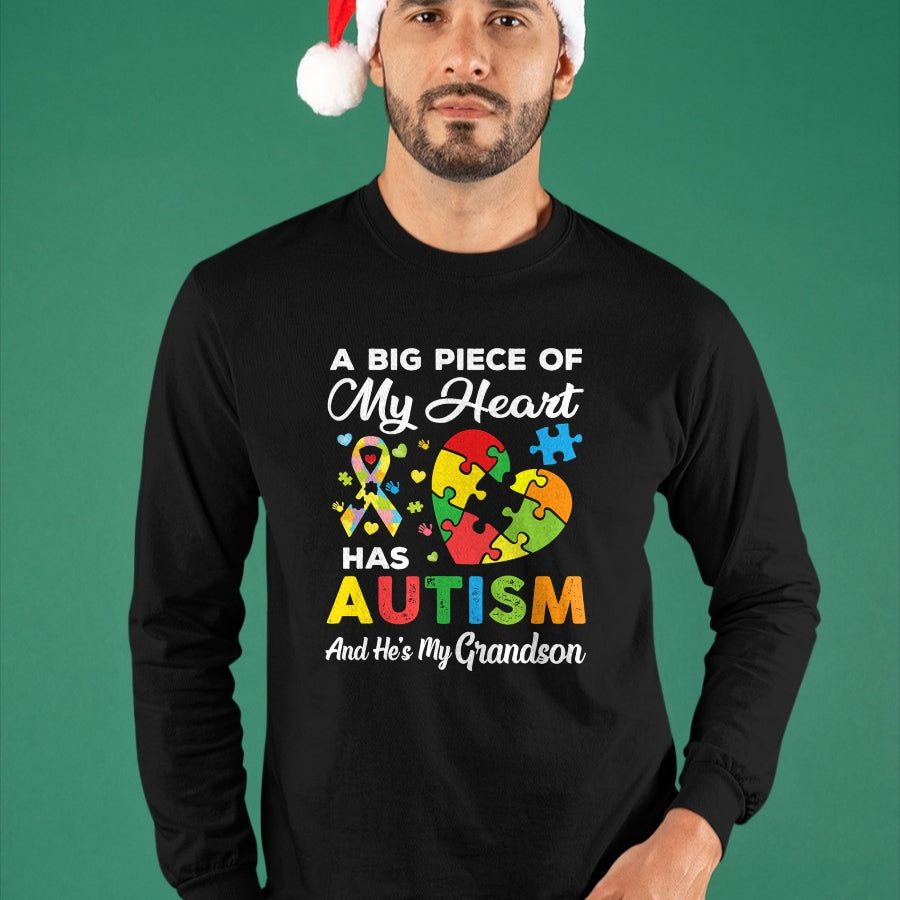 Best Grandma Shirt, Proud Grandma Unisex T-Shirt/Hoodie/Sweatshirt HLT00 - A Big Piece Of My Heart Has Autism and He's My Grandson T-Shirt