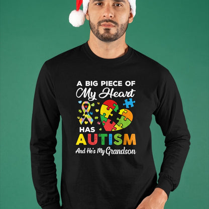 Best Grandma Shirt, Proud Grandma Unisex T-Shirt/Hoodie/Sweatshirt HLT00 - A Big Piece Of My Heart Has Autism and He's My Grandson T-Shirt