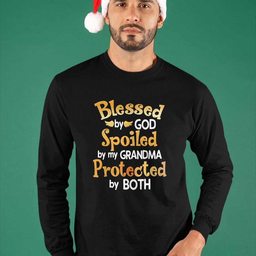 Best Grandma Shirt, Proud Grandma Unisex T-Shirt/Hoodie/Sweatshirt HLT00 - Blessed By God Spoiled By My Grandma Grandson Granddaughter T-Shirt