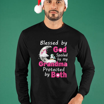 Best Grandma Shirt, Proud Grandma Unisex T-Shirt/Hoodie/Sweatshirt HLT00 - Kids Blessed By God Spoiled By My Grandma Protected By Both T-Shirt