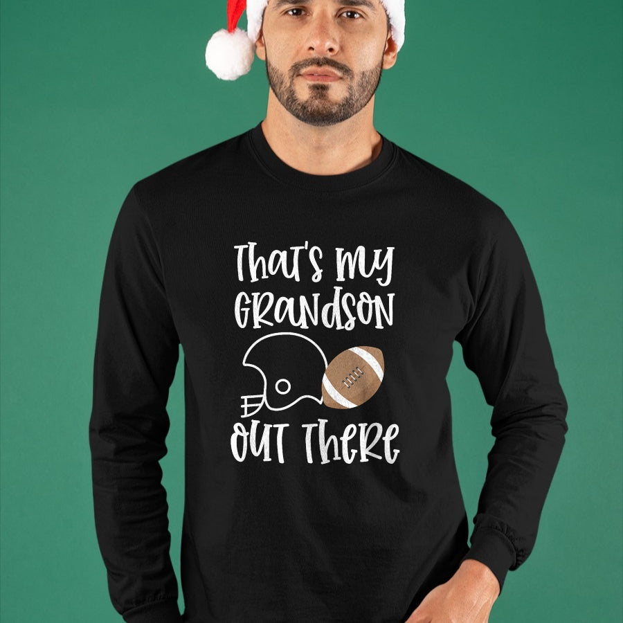 Best Grandma Shirt, Proud Grandma Unisex T-Shirt/Hoodie/Sweatshirt HLT00 - Proud Football Grandma Gift That's My Grandson Out There T-Shirt
