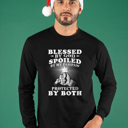 Best Grandma Shirt, Proud Grandma Unisex T-Shirt/Hoodie/Sweatshirt HLT00 - Blessed By God Spoiled By My Pawpaw Protected By Both T-Shirt
