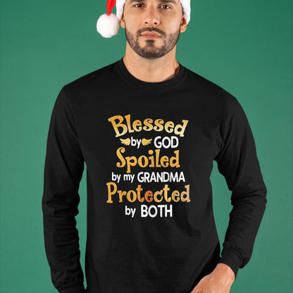 Best Grandma Shirt, Proud Grandma Unisex T-Shirt/Hoodie/Sweatshirt HLT00 - Blessed By God Spoiled By My Grandma Grandson Granddaughter T-Shirt (1)