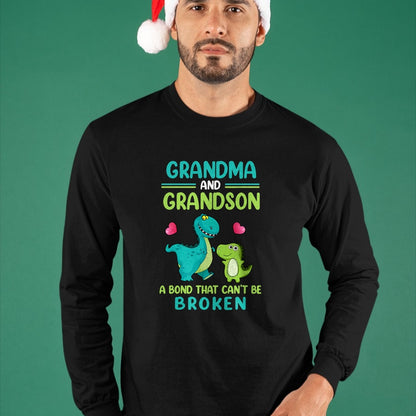 Best Grandma Shirt, Proud Grandma Unisex T-Shirt/Hoodie/Sweatshirt HLT00 - Grandma And Grandson A Bond That Can't Be Broken Dinosaur T-Shirt