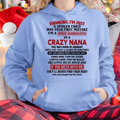 SPOILED GRANDDAUGHTER OF A CRAZY NANA T-SHIRT January Edition - From grandma to granddaughter - LUNA01 (SKU07-129-01)