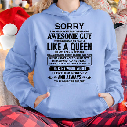 October - Sorry I am already taken by a freaking awesome guy - Gift for Wife From Husband - LUNA10 (SKU-SRG-10)