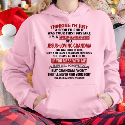 Christian Girl Shirt – Spoiled by Grandma June Edition – From Grandma to Granddaughter NINA06 (SKU07-181-06)