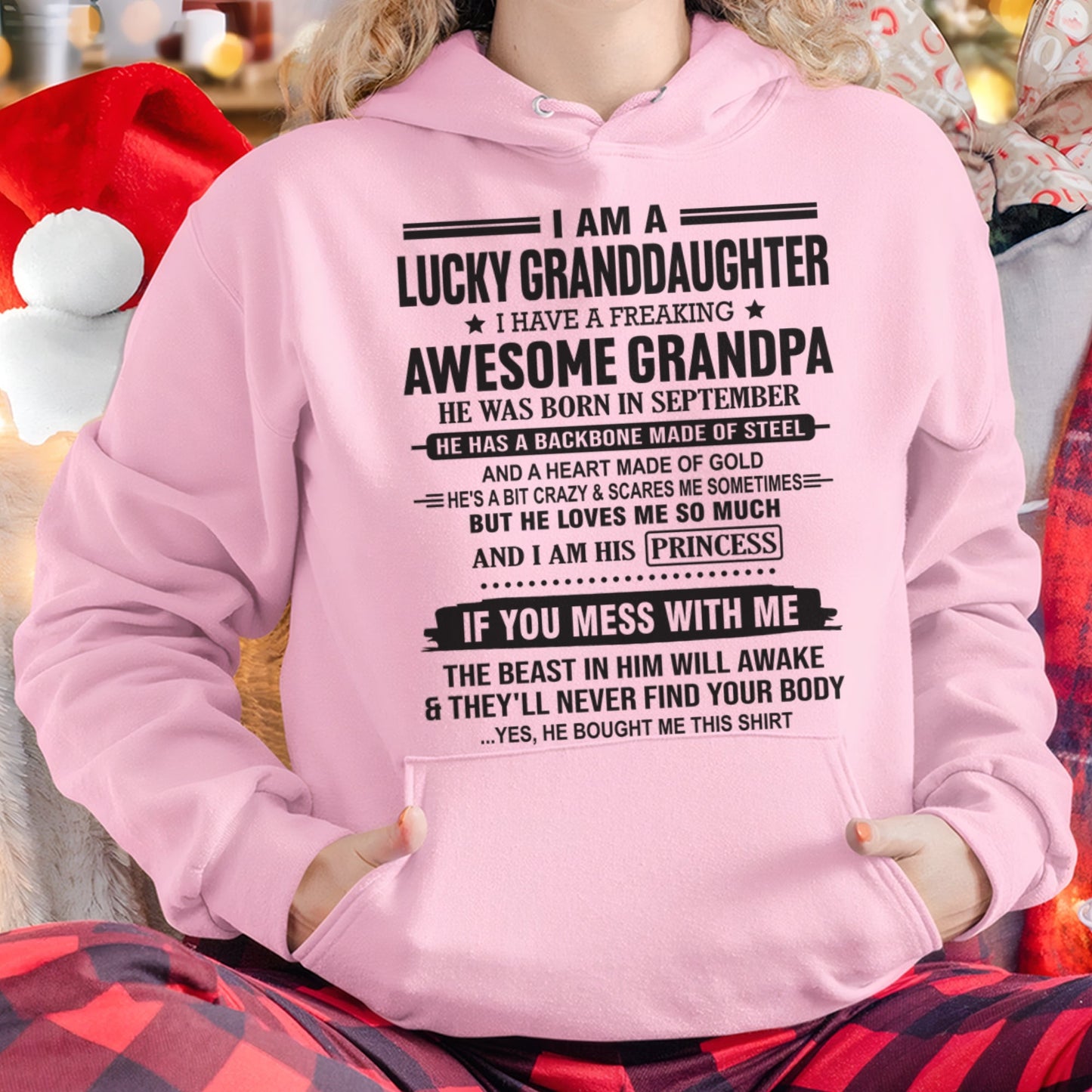 I Am A Lucky Granddaughter T-Shirt – Birthday Gift From September Grandpa / Man - LUNA09 (SKU11-122-09)