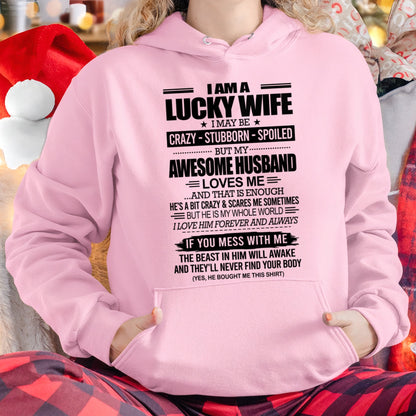 I AM A LUCKY WIFE I MAY BE CRAZY - STUBBORN - SPOILED T-Shirt – Birthday Gift From Husband / Man - LUNA00 (SKU12-297-00)