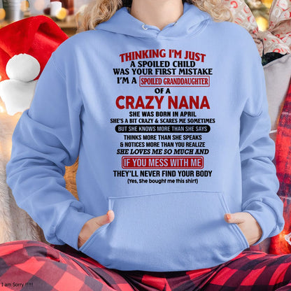 SPOILED GRANDDAUGHTER OF A CRAZY NANA T-SHIRT April Edition – From grandma to granddaughter - LUNA04 (SKU07-129-04)