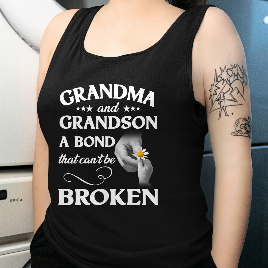 Best Grandma Shirt, Proud Grandma Unisex T-Shirt/Hoodie/Sweatshirt HLT00 - Grandma and Grandson A Bond That Can't Be Broken T-Shirt
