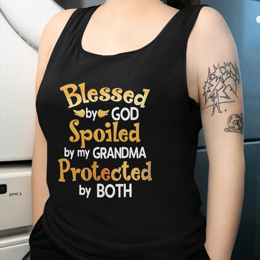 Best Grandma Shirt, Proud Grandma Unisex T-Shirt/Hoodie/Sweatshirt HLT00 - Blessed By God Spoiled By My Grandma Grandson Granddaughter T-Shirt (1)