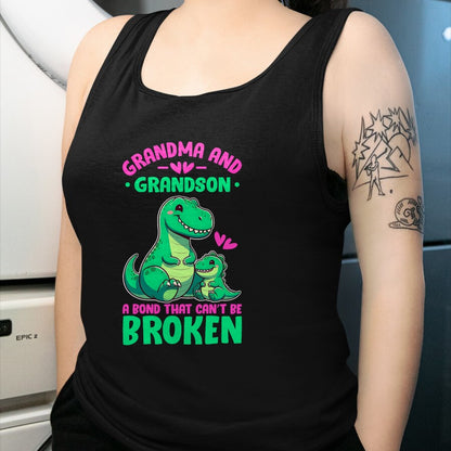 Best Grandma Shirt, Proud Grandma Unisex T-Shirt/Hoodie/Sweatshirt HLT00 - Grandma and Grandson A Bond That Can't Be Broken Dinosaurs T-Shirt