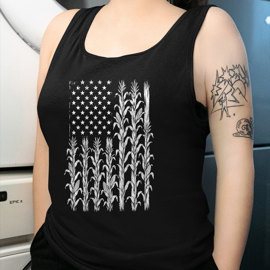Best Farmer Life Shirt, Funny Farmer UnisexT-Shirt/Hoodie/Sweatshirt HLT00 - American Flag Corn Field Farmer Patriotic (on Back) T-Shirt (3)