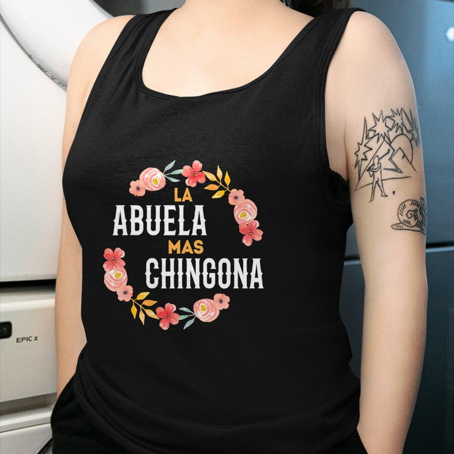 Best Grandma Shirt, Proud Grandma Unisex T-Shirt/Hoodie/Sweatshirt HLT00 - La Abuela Mas Chingona Spanish Grandma Floral Arch T-Shirt