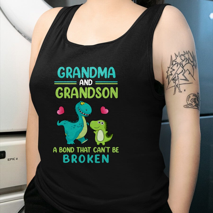 Best Grandma Shirt, Proud Grandma Unisex T-Shirt/Hoodie/Sweatshirt HLT00 - Grandma And Grandson A Bond That Can't Be Broken Dinosaur T-Shirt (1)