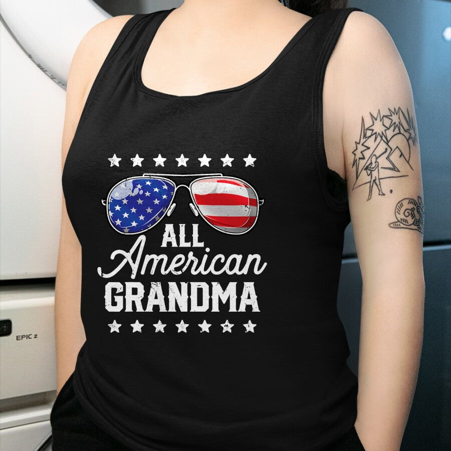 Best Grandma Shirt, Proud Grandma Unisex T-Shirt/Hoodie/Sweatshirt HLT00 - All American Grandma 4th of July Family Matching Sunglasses T-Shirt