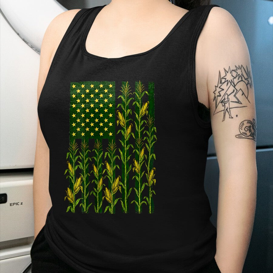 Best Farmer Life Shirt, Funny Farmer UnisexT-Shirt/Hoodie/Sweatshirt HLT00 - (Back) Vintage Corn American Flag Patriotic Farmer Farm Flag T-Shirt