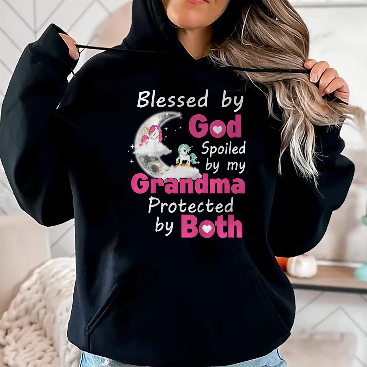 Best Grandma Shirt, Proud Grandma Unisex T-Shirt/Hoodie/Sweatshirt HLT00 - Kids Blessed By God Spoiled By My Grandma Protected By Both T-Shirt