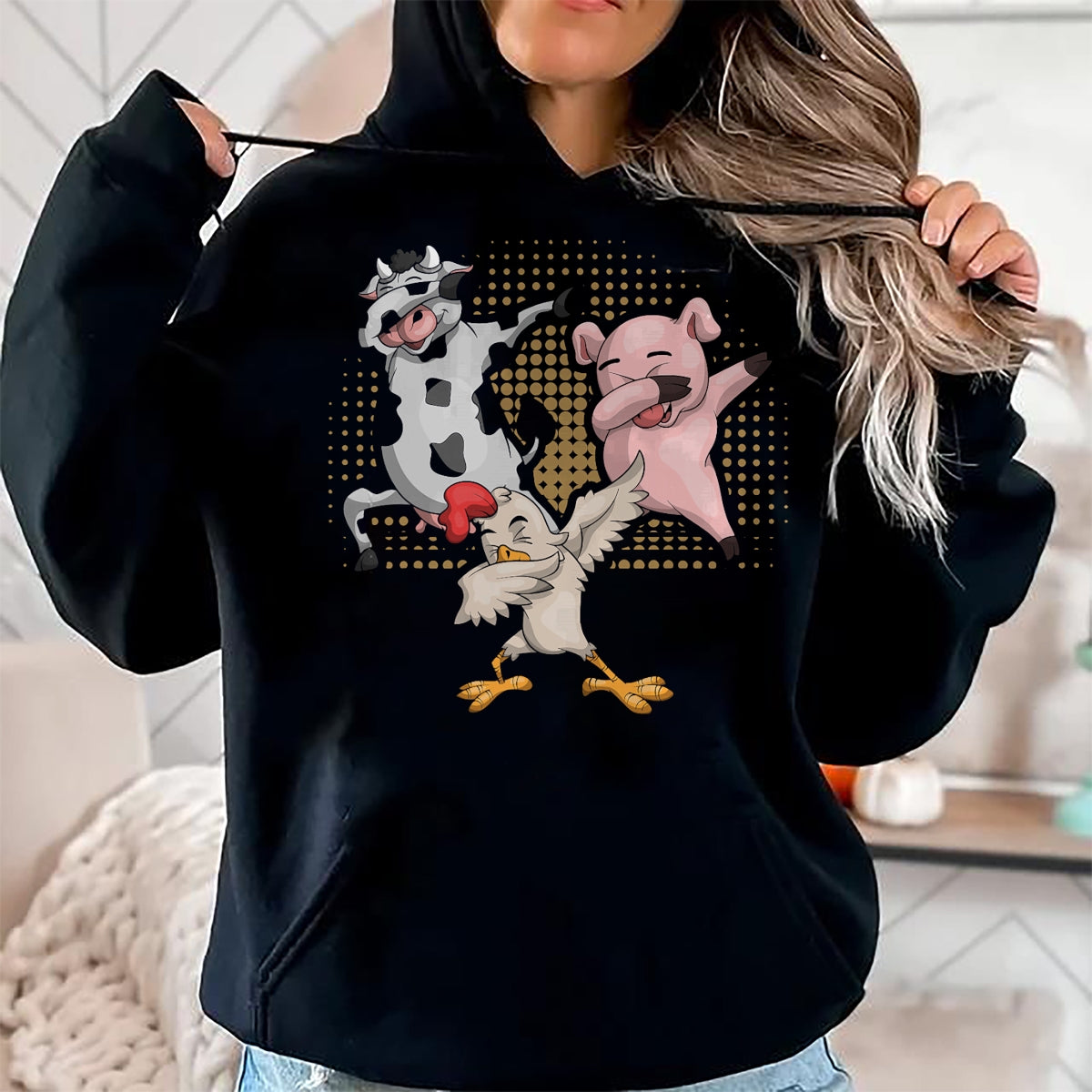 Best Farmer Life Shirt, Funny Farmer UnisexT-Shirt/Hoodie/Sweatshirt HLT00 - Dabbing Chicken Pig Cow Funny Farm Animal T-Shirt