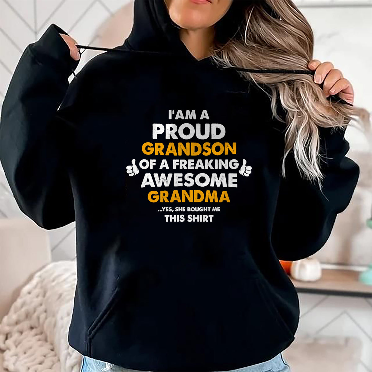 Best Grandma Shirt, Proud Grandma Unisex T-Shirt/Hoodie/Sweatshirt HLT00 - I Am A Proud Grandson Of A Freaking Awesome Grandma T Shirt