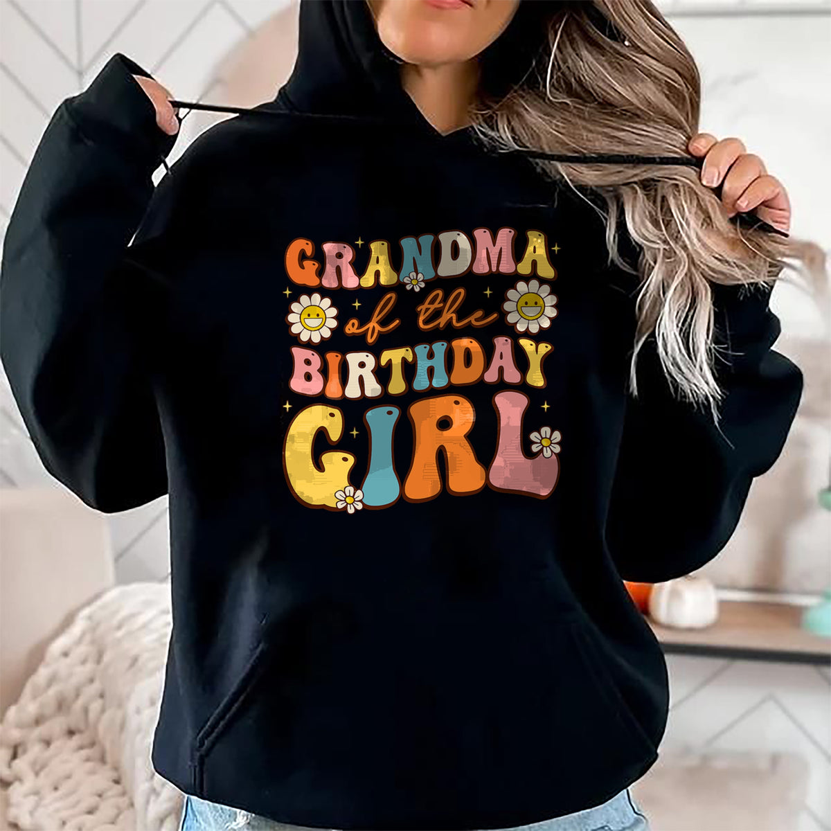 Best Grandma Shirt, Proud Grandma Unisex T-Shirt/Hoodie/Sweatshirt HLT00 - Grandma Of The Birthday Girl Granddaughter Groovy Retro T-Shirt