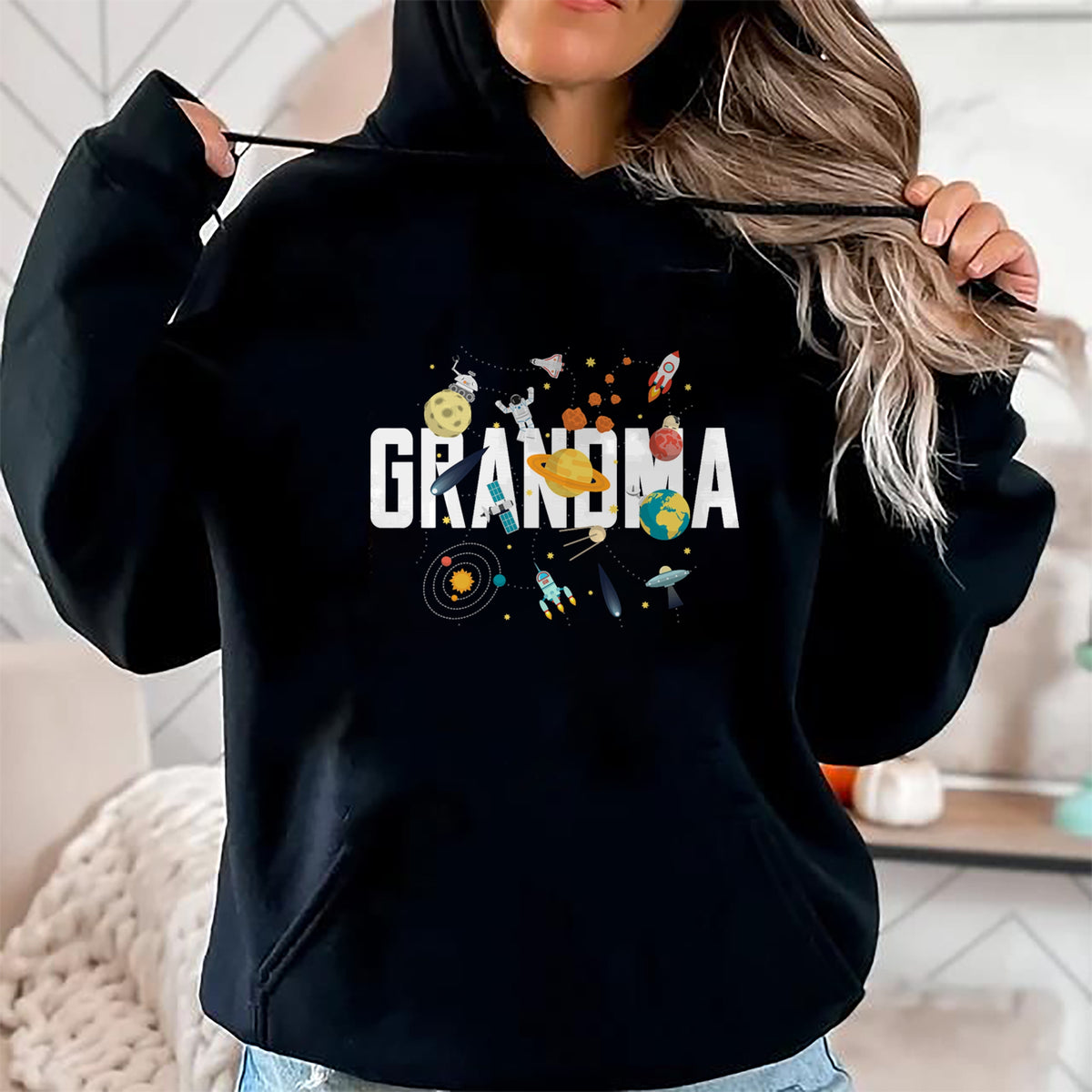 Best Grandma Shirt, Proud Grandma Unisex T-Shirt/Hoodie/Sweatshirt HLT00 - Grandma Outer Space Birthday Party Grandson B-Day Matching T-Shirt
